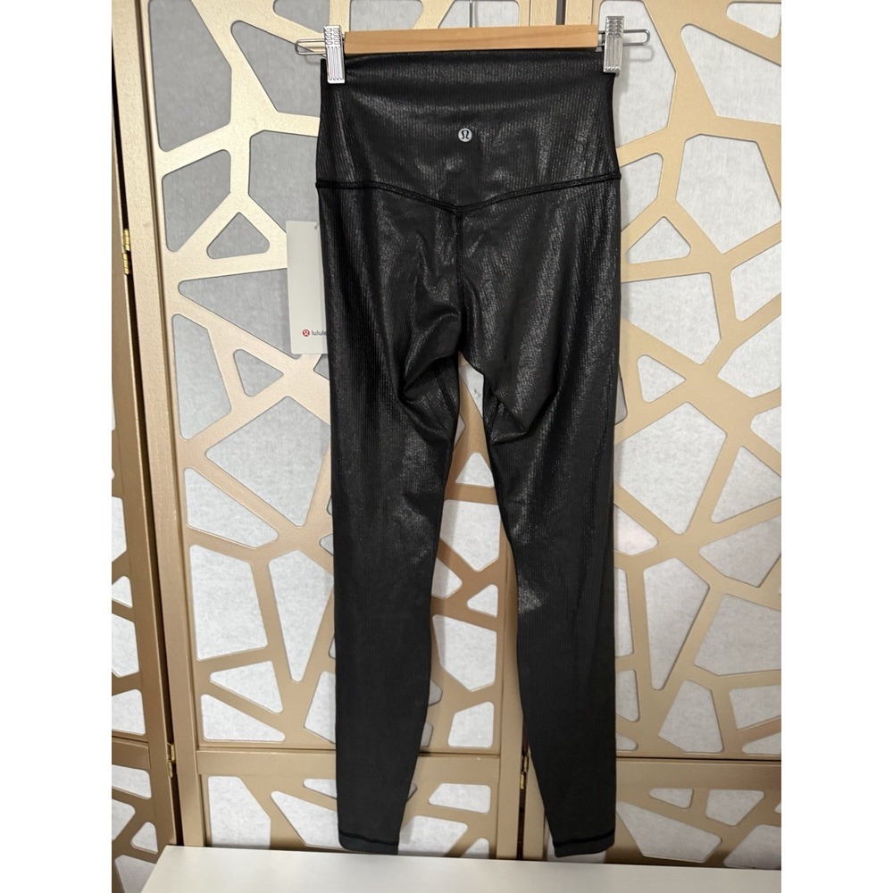 New NWT Lululemon Size 4 Black Align High Rise Rib Shine Pants 28" Shimmer Nulu